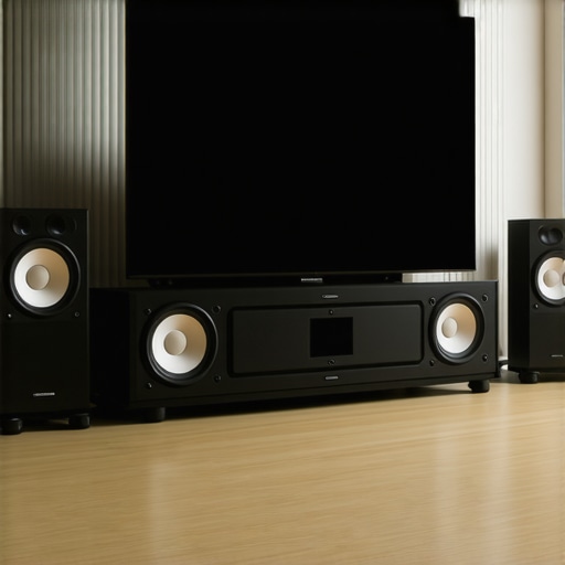 Illustration of advanced speaker placement and acoustic treatment in a home theater