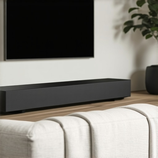 Stylish soundbar placed in a contemporary living room for home theater setup