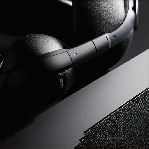 High-quality headphones and soundbar setup Premium headphones and soundbar with modern design on a wooden table