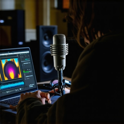 Home Audio Calibration in Action Person calibrating home audio system, showcasing measurement tools, optimizing sound quality.