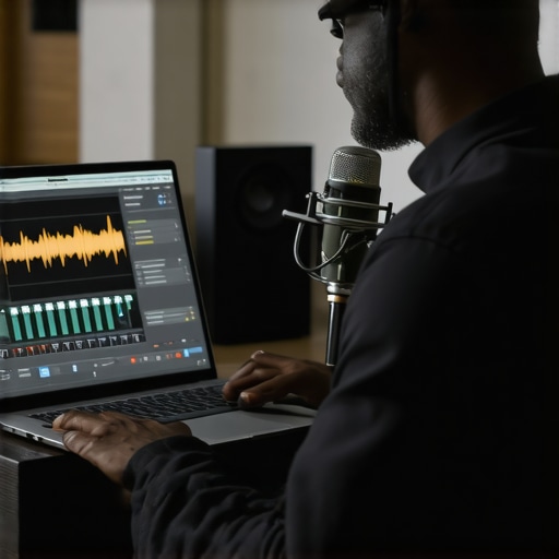 Using REW for Home Audio Calibration A technician calibrating a home theater system with REW software