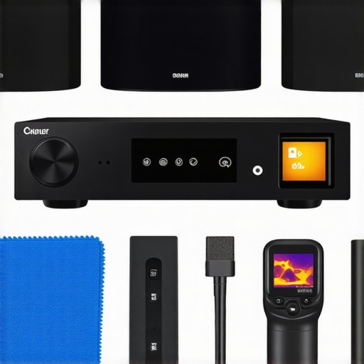Illustrative diagram showing maintenance tools used for home audio equipment care