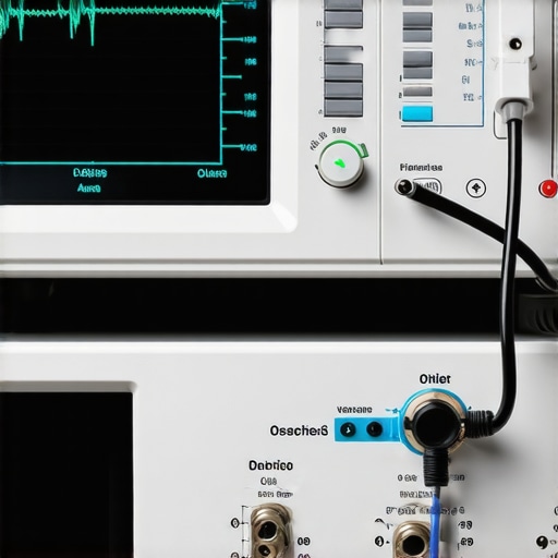 Person analyzing audio waveforms on a digital oscilloscope to maintain sound quality