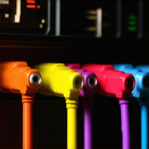 Close-up of HDMI and speaker cables being firmly connected to a home theater receiver.