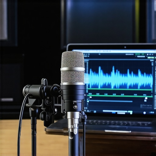 Measurement microphone connected to a laptop analyzing acoustic performance