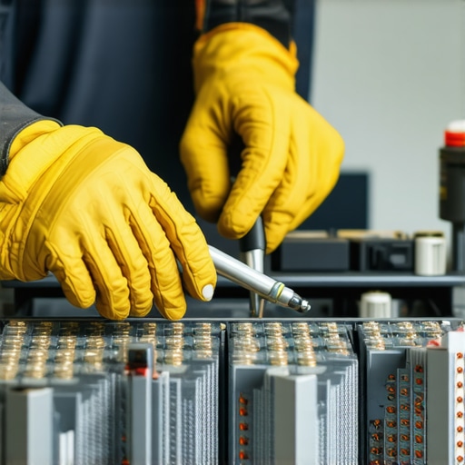 Technician using cleaning tools on amplifier connectors in a well-lit home audio setup