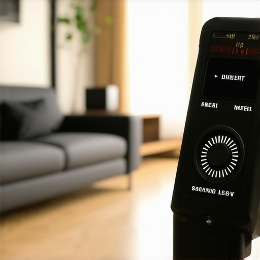 Professional sound level meter for audio calibration Person calibrating home audio system with a sound level meter