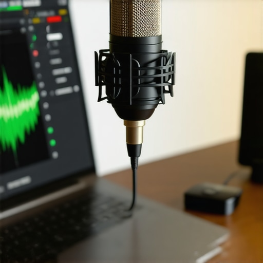 Person using calibration microphone and software to tune home audio system.