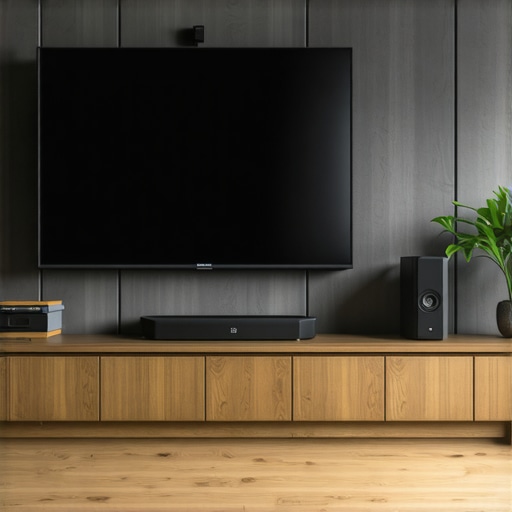Concealed Home Audio Wiring Home media room with hidden cables and mounted sound system.