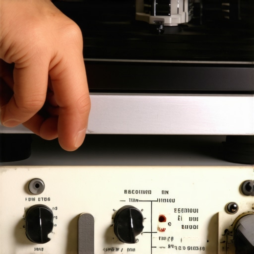 Person connecting ground wire from turntable to amplifier terminal