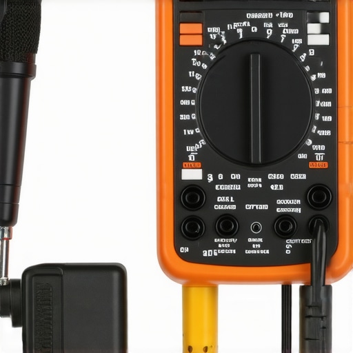 Multimeter and calibration microphone used for home audio system calibration
