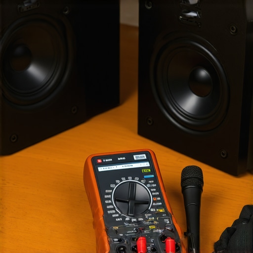 Home audio enthusiast tuning speakers with professional tools