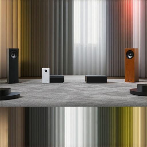 Interior scene showing multiple wireless speakers in various rooms of a home, illustrating an affordable multi-room audio system.