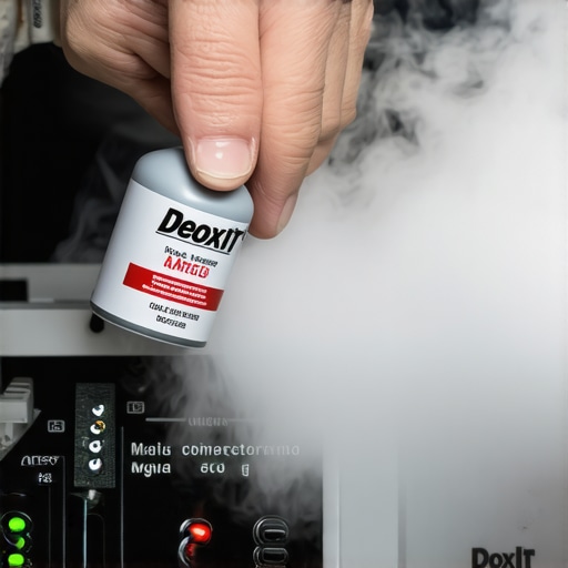 Professional Audio Connectors Being Maintained Person using DeoxIT spray to clean audio connectors to ensure optimal performance.
