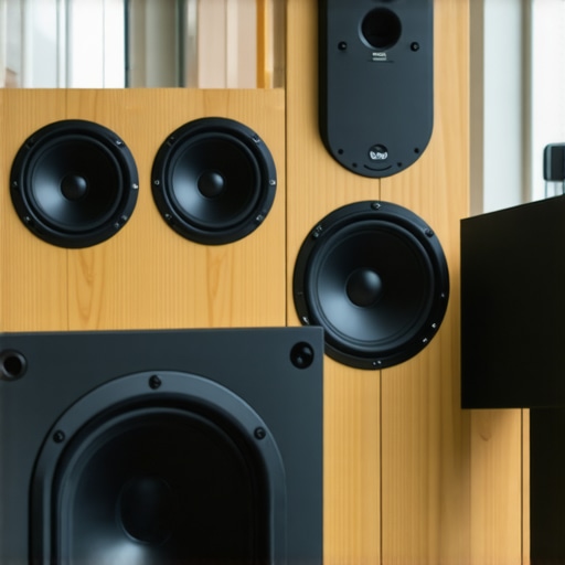 A well-placed subwoofer in a living room with calibration equipment nearby