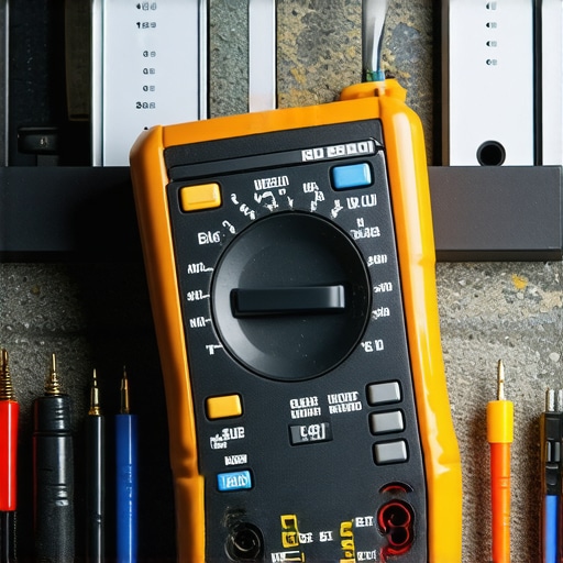 A person using a digital multimeter to check audio amplifier connections