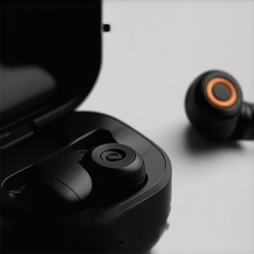 Close-up of wireless earbuds during a stable Bluetooth connection