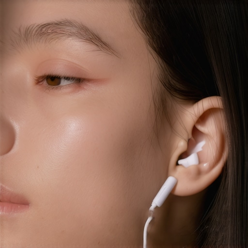Person cleaning headphone mesh with a small brush