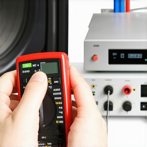 DIY Maintenance Tools for Home Audio Technician performing impedance check on speakers with a multimeter