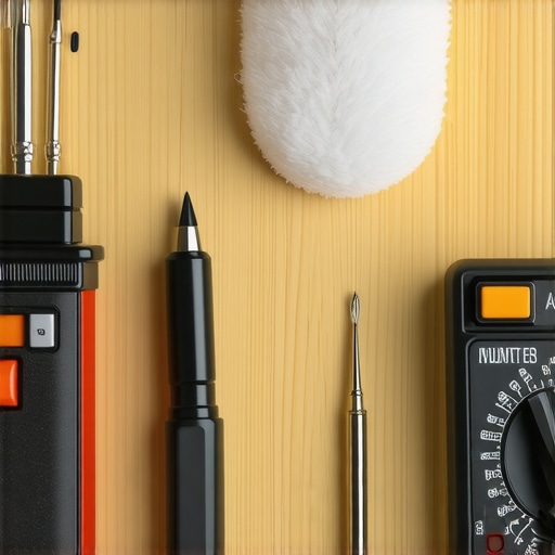Set of tools for maintaining home audio equipment, including a multimeter and stylus cleaner