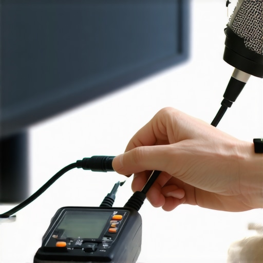 Essential Tools for Audio Maintenance Person using calibration microphone and cable tester to maintain home audio system.