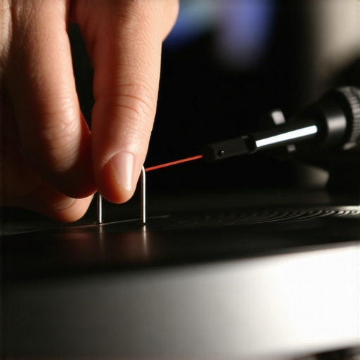 Person connecting a ground wire to a turntable's grounding screw.