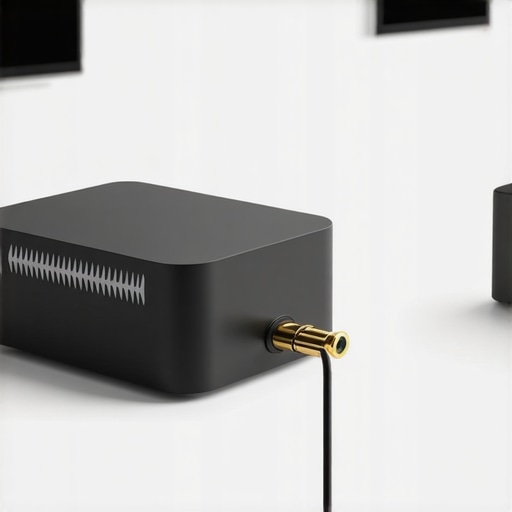 Close-up of a Bluetooth adapter connecting to a home stereo system emphasizing audio quality
