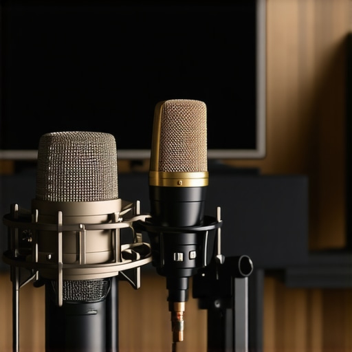Home Audio Calibration Microphone Setup A professional calibration microphone device set up on a stand in a home audio room