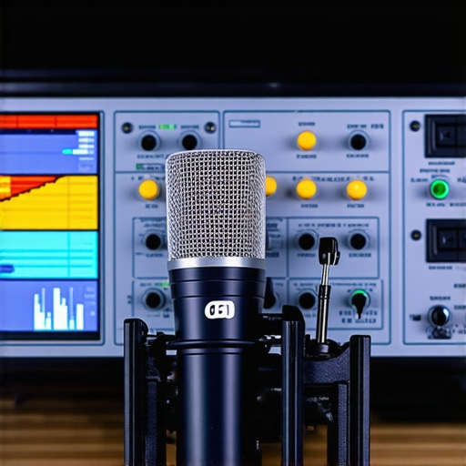 Home Audio Calibration Tools Microphone connected to a computer running audio calibration software for home theater