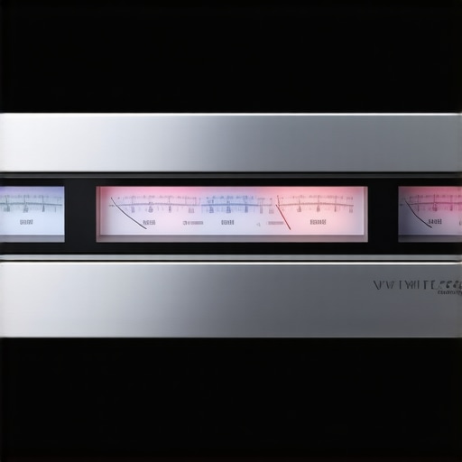 Monitoring Audio Levels on a Stereo Amplifier A detailed view of audio level meters on a hi-fi stereo amplifier showing signal peaks