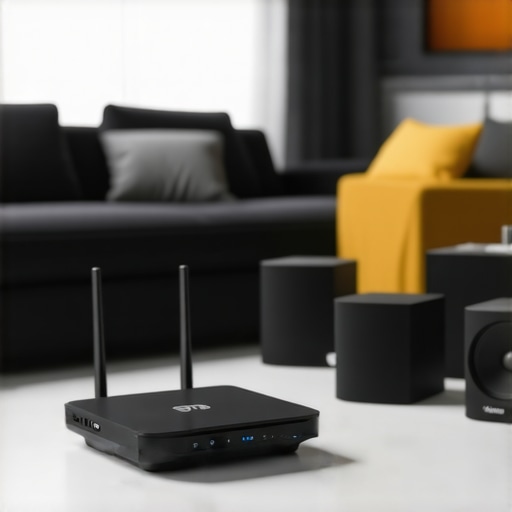 Home of Wi-Fi router and speakers optimized for stable multi-room audio connection.