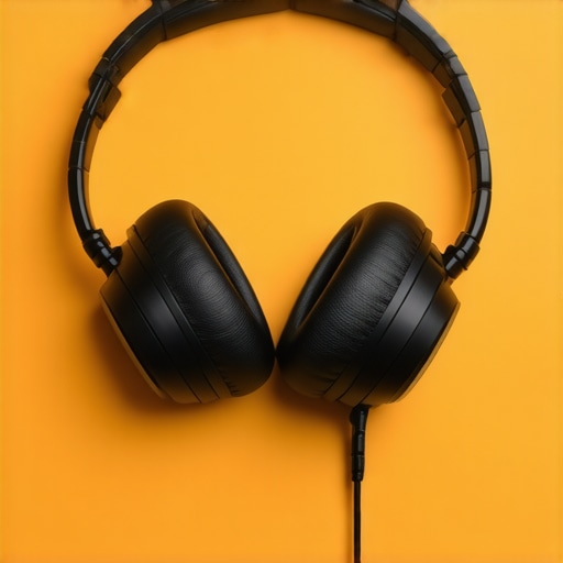 Close-up image showing headphones with damping accessories and soundproof environment