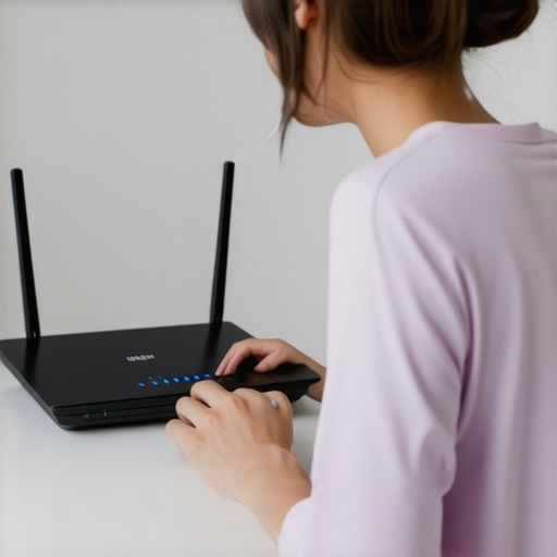 Person configuring Wi-Fi router to minimize interference