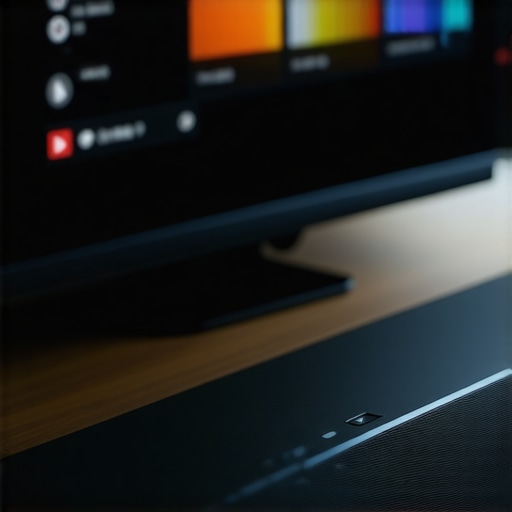 Soundbar with on-screen menu showing sound modes and equalizer settings.