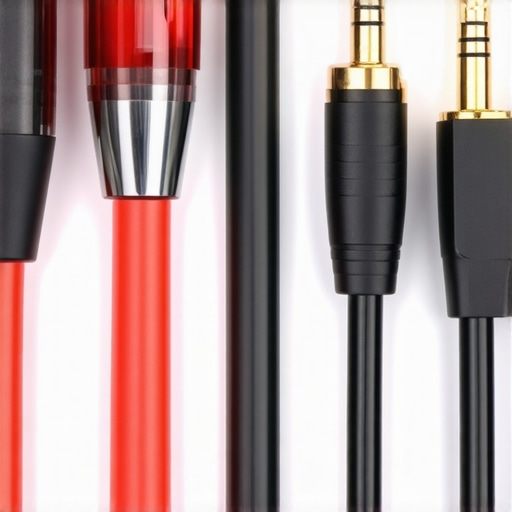 Proper Audio Wiring and Grounding A detailed image showing shielded audio cables properly connected to audio equipment, illustrating grounding connections for noise reduction.