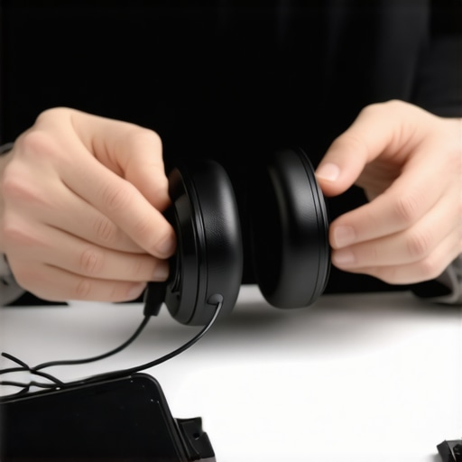 Proper Cable Wrapping Technique Person wrapping headphone cables in a neat, organized manner to prevent tangles.