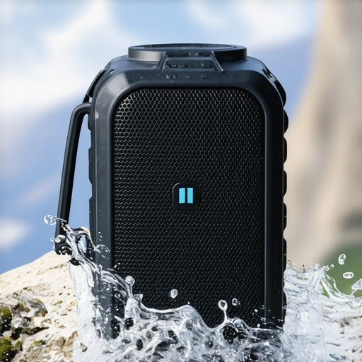 A durable Bluetooth speaker with water and shockproof design on a hiking trail