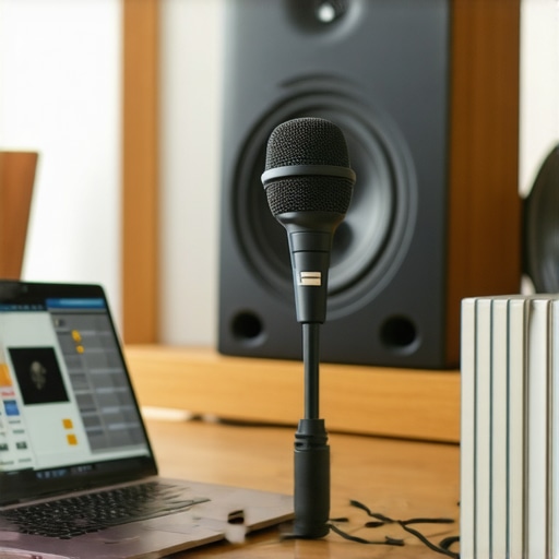 Speaker Calibration Equipment in Use Technician calibrating home audio speakers with measurement tools