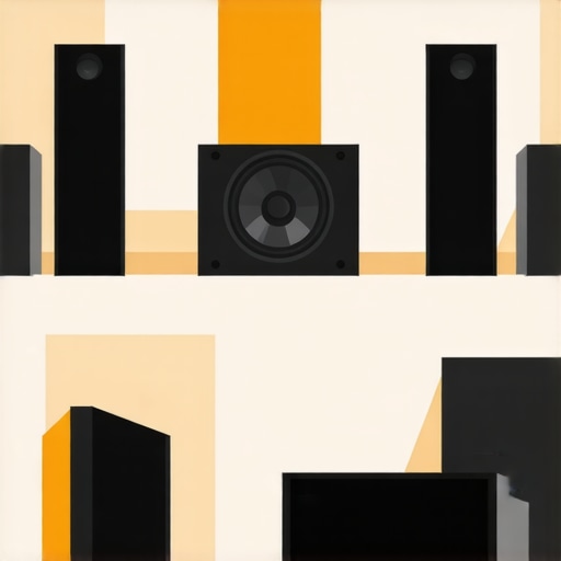 Diagram showing optimal subwoofer placement in a living room for balanced bass