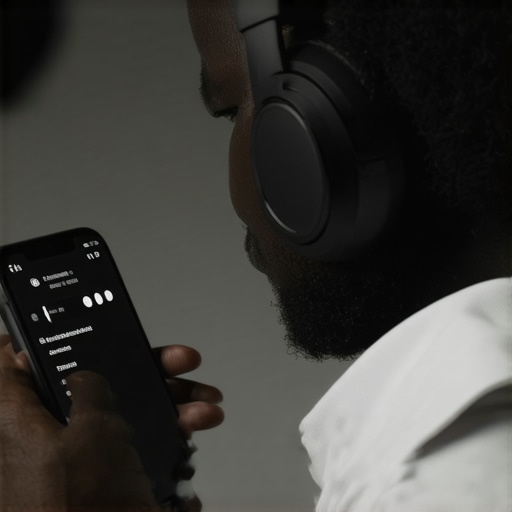 Adjusting headphone balance on mobile device Person tweaking audio balance slider on smartphone for even headphone sound