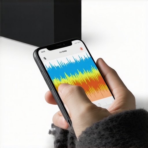 Person using a smartphone to calibrate a home audio system for optimal sound quality.
