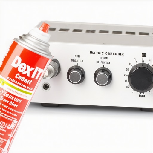 Person applying DeoxIT contact cleaner to a vintage receiver's knob for maintenance.