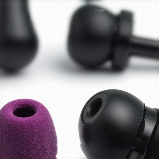 Close-up image showing foam tips being inserted into earbuds for better sound isolation and quality