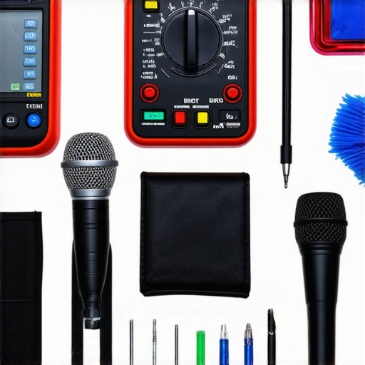 Essential Home Audio Maintenance Tools Professional audio maintenance tools including a multimeter and cleaning supplies ready for use