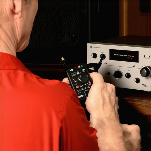 Home Audio Maintenance Tools in Use Technician inspecting and cleaning vintage home audio equipment with specialized tools.