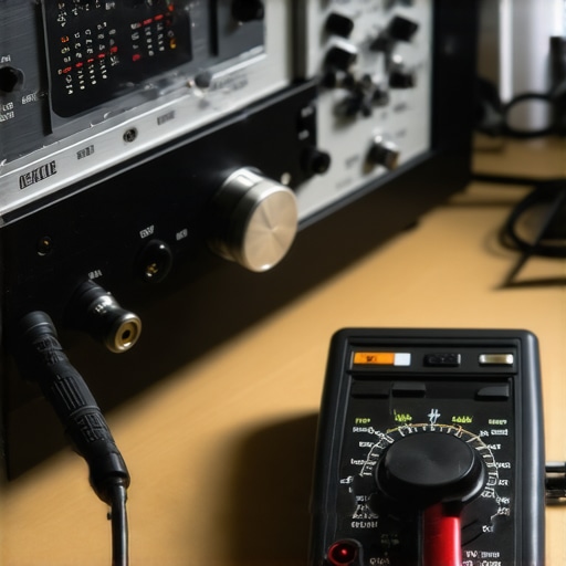 Person testing a vintage receiver with a multimeter