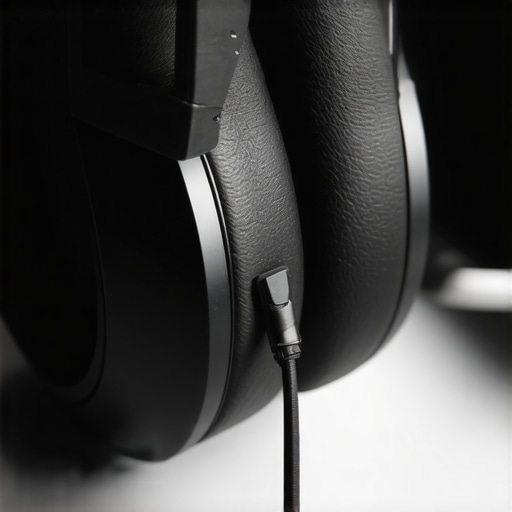 Headphones showing cable reinforcement with tape at stress points