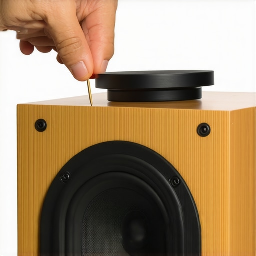 Person applying adhesive around a speaker's dust cap with a toothpick for a precise fix.