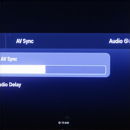 A TV settings menu showing the A/V sync slider to fix Bluetooth audio lag.