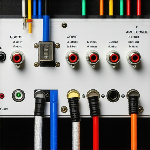 Advanced Audio Cable Management and Connectivity Back panel of a stereo receiver with connected audio cables